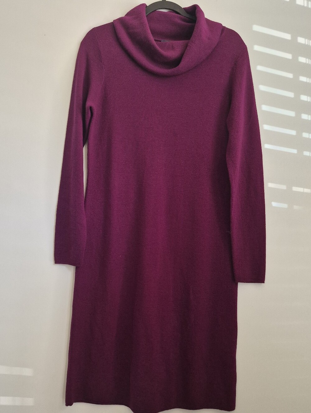 Brooks Brothers Extra Fine Merino Wool Cowl Neck Sweater Dress Plum Burgundy L
